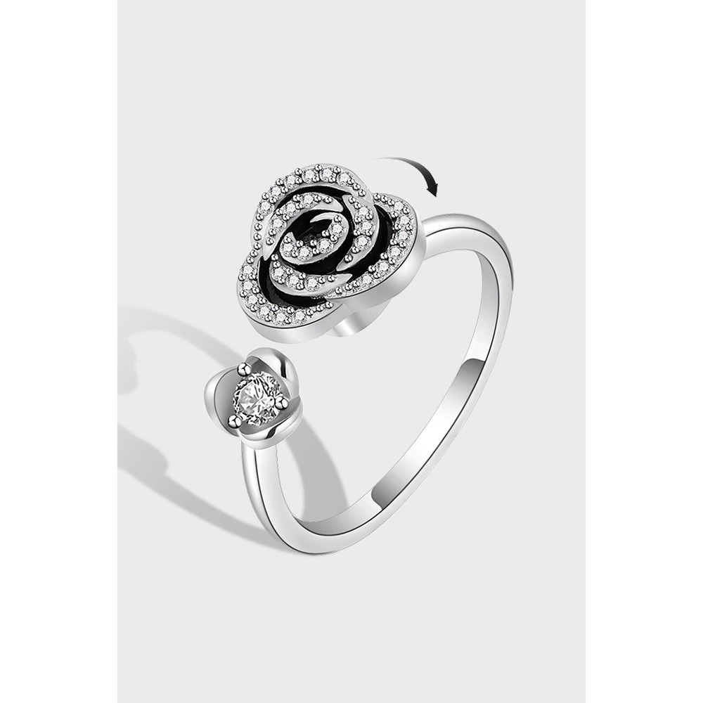 S925 sterling silver ring rotatable rose opening adjustable women's ring - Image 2
