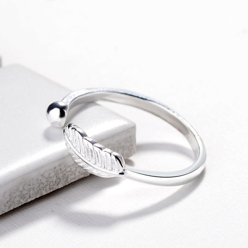 S925 Sterling Silver Ring Opening Adjustable Feather Ring for Women - Image 4