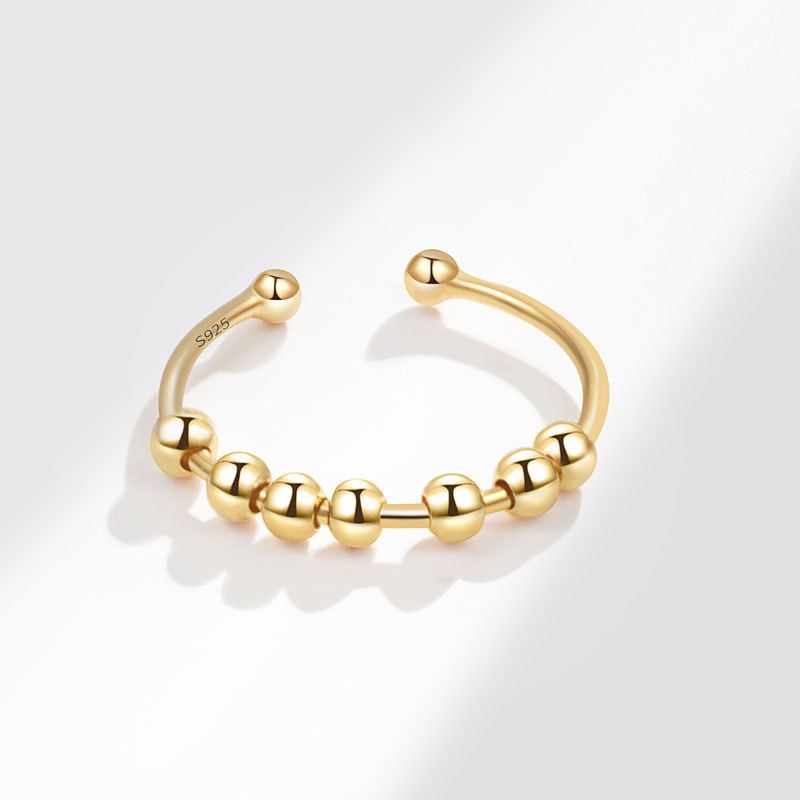 S925 sterling silver ring opening adjustable bead ring for women - Image 3