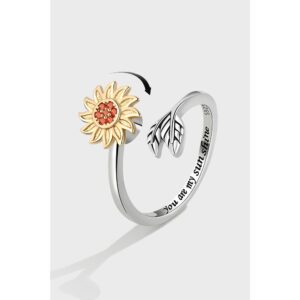 S925 sterling silver ring opening adjustable rotating sunflower ring for women