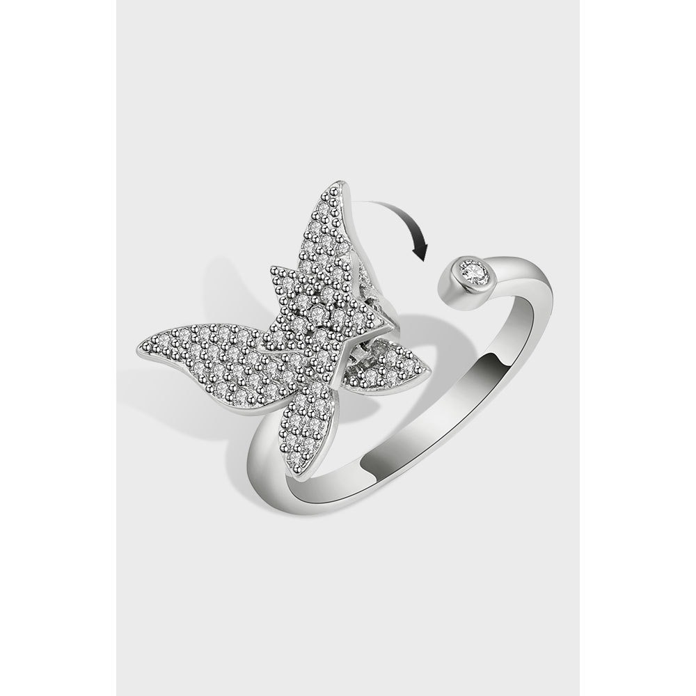 S925 sterling silver ring opening adjustable rotating butterfly ring for women - Image 5