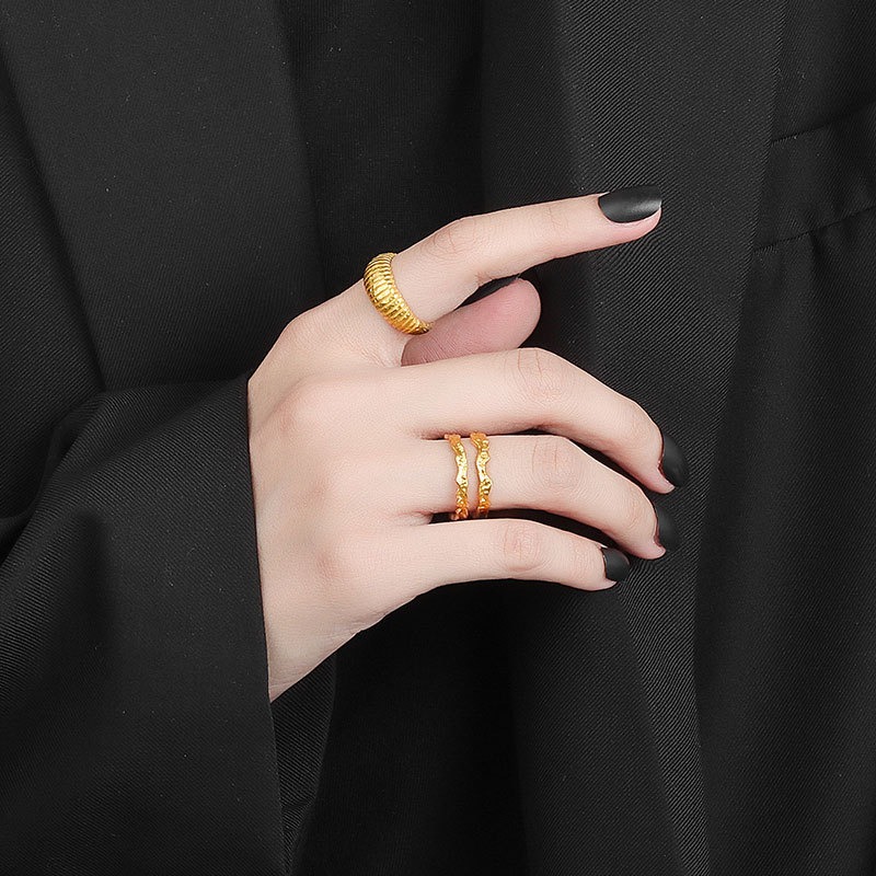 S925 sterling silver ring opening adjustable gold foil women's ring - Image 4