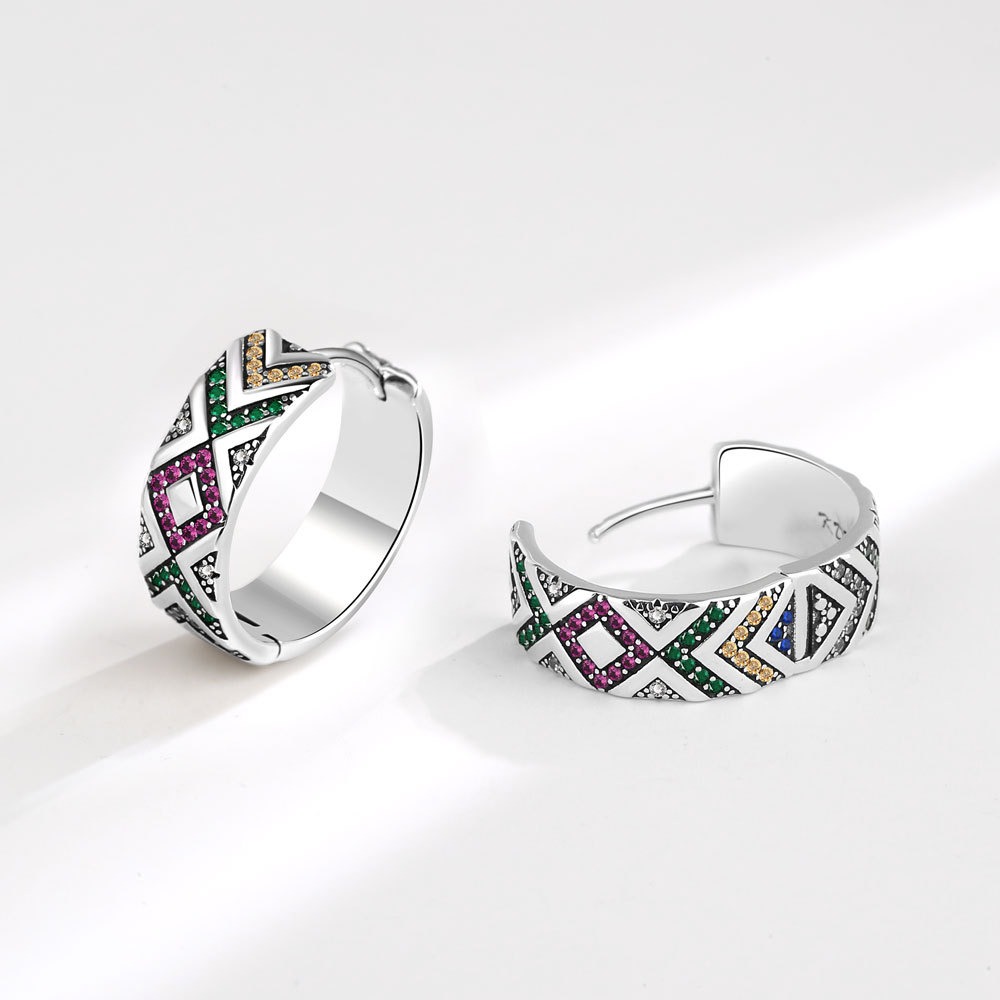 S925 sterling silver stud earrings colorful tribal stripe earrings - Image 4