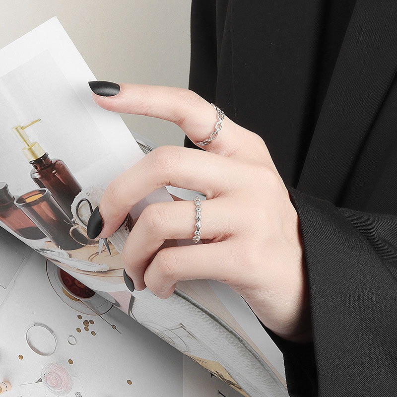 S925 sterling silver ring opening adjustable gold foil women's ring - Image 4