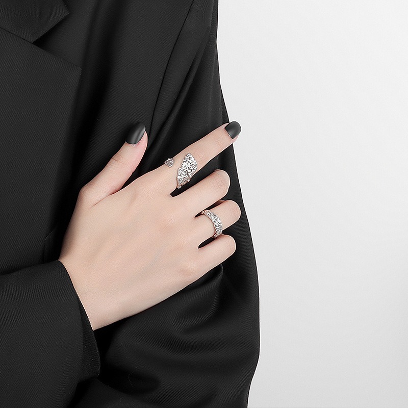 S925 sterling silver ring opening adjustable gold foil women's ring - Image 5