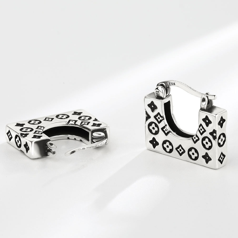 S925 sterling silver stud earrings square graffiti earrings - Image 4