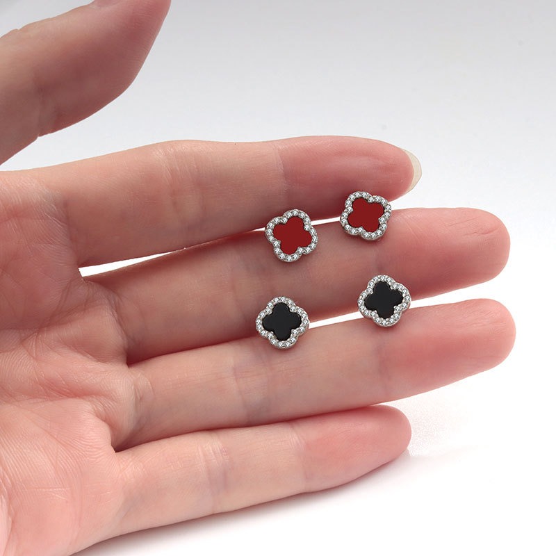 S925 sterling silver stud four-leaf clover earrings - Image 4