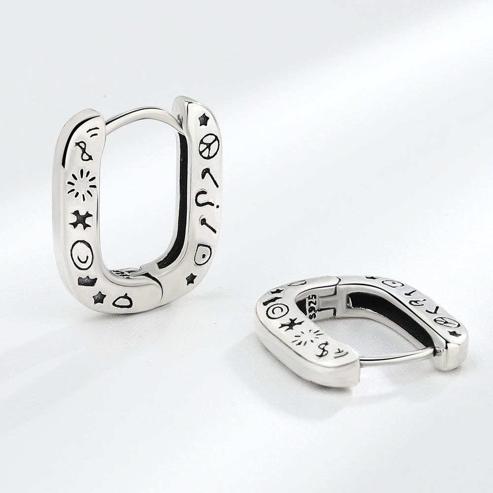 S925 sterling silver stud earrings U-shaped graffiti earrings - Image 4