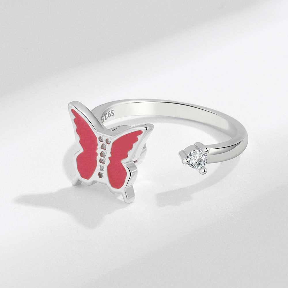 S925 sterling silver ring opening adjustable rotating butterfly ring for women - Image 4