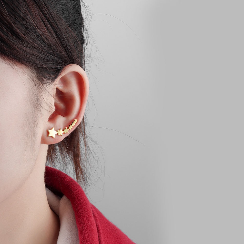 S925 sterling silver stud earrings geometric row of five-pointed star stud earrings - Image 5