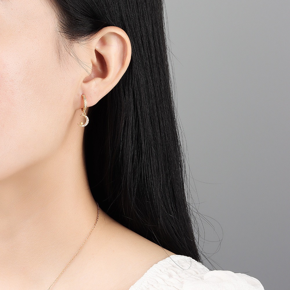 S925 sterling silver stud earrings star moon earrings - Image 4