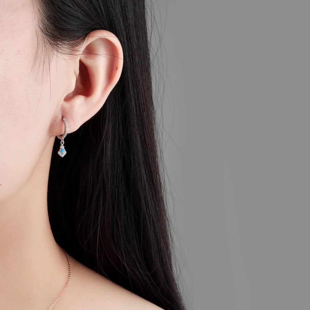 S925 sterling silver stud earrings geometric blue opal earrings - Image 4