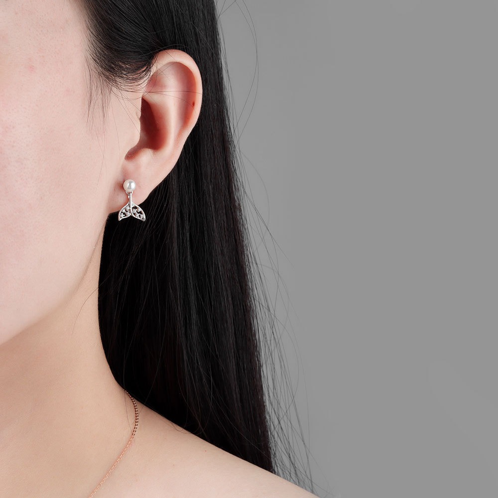 S925 sterling silver stud earrings mermaid tail pearl earrings - Image 4