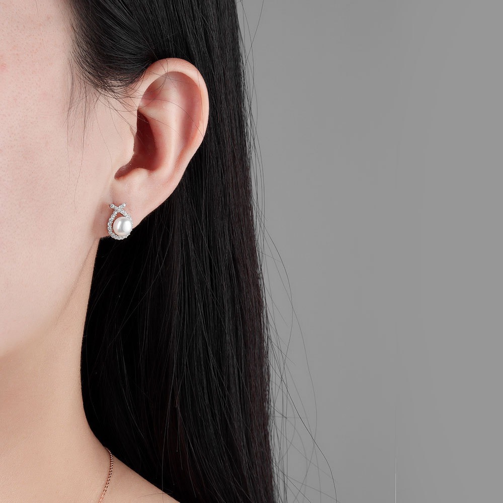 S925 sterling silver stud earrings rabbit pearl earrings - Image 4