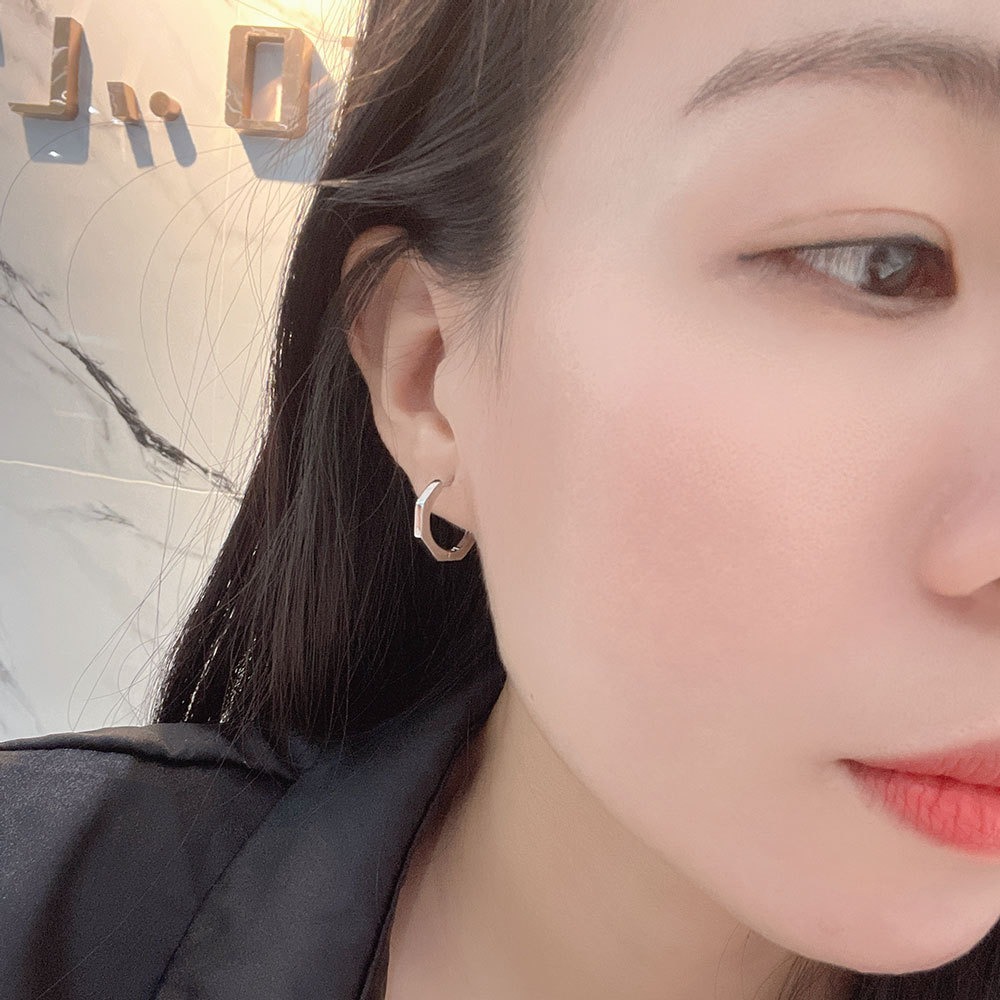 S925 sterling silver stud earrings geometric glossy earrings - Image 6