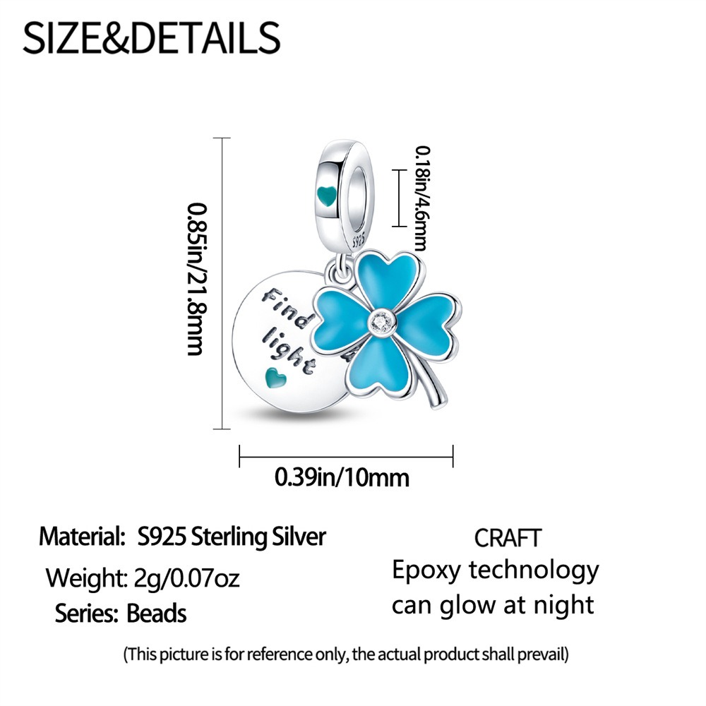 S925 sterling silver beaded DIY glow-in-the-dark four-leaf clover bracelet accessories - Image 4