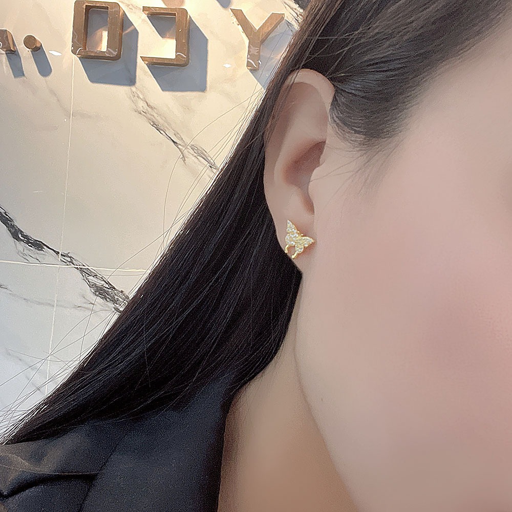 S925 sterling silver stud earrings zircon butterfly earrings - Image 4