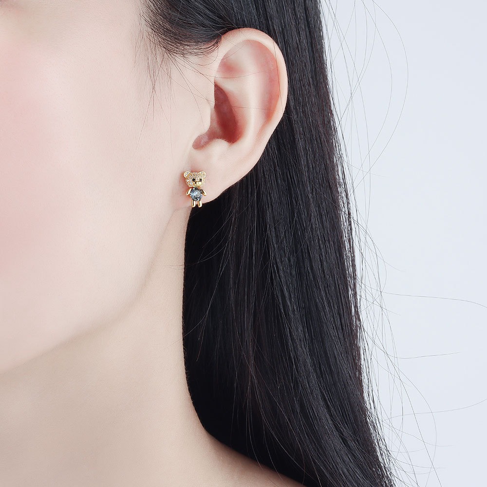 S925 sterling silver stud earrings bear doll earrings - Image 4