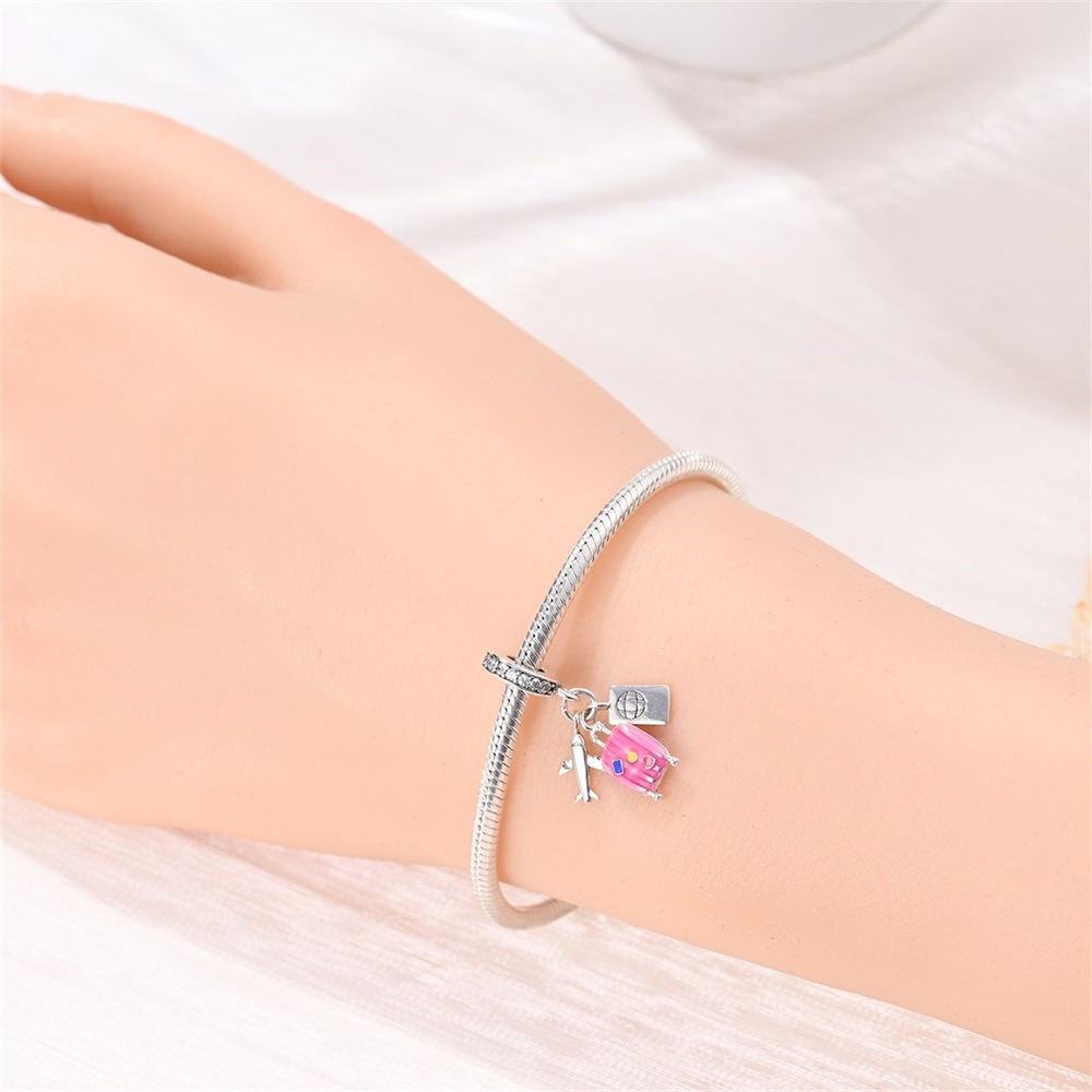 S925 sterling silver beaded to airplane suitcase chain accessory - Image 4