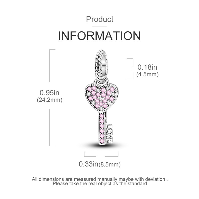 S925 Sterling Silver Beaded DIY Heart Key Bracelet Accessories - Image 4