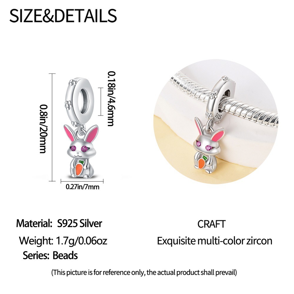 S925 sterling silver beaded DIY cartoon carrot rabbit bracelet accessories - Image 4