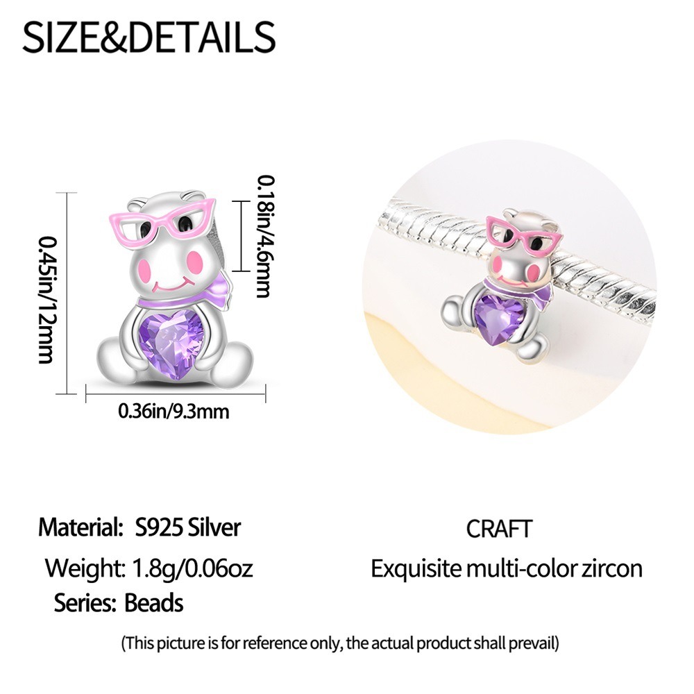 S925 Sterling Silver Beaded DIY Cartoon Hippo Bracelet Accessories - Image 4