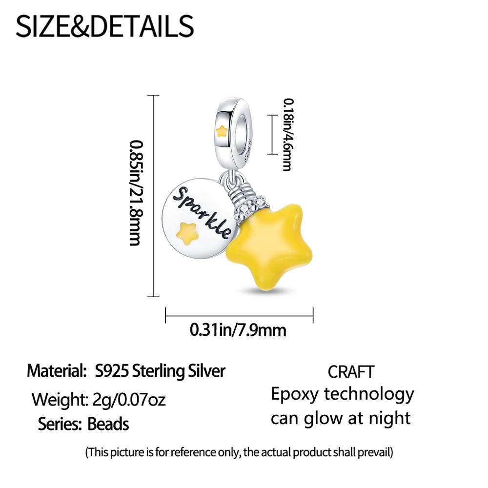 S925 Sterling Silver Beaded DIY Luminous Star Bracelet Accessories - Image 3