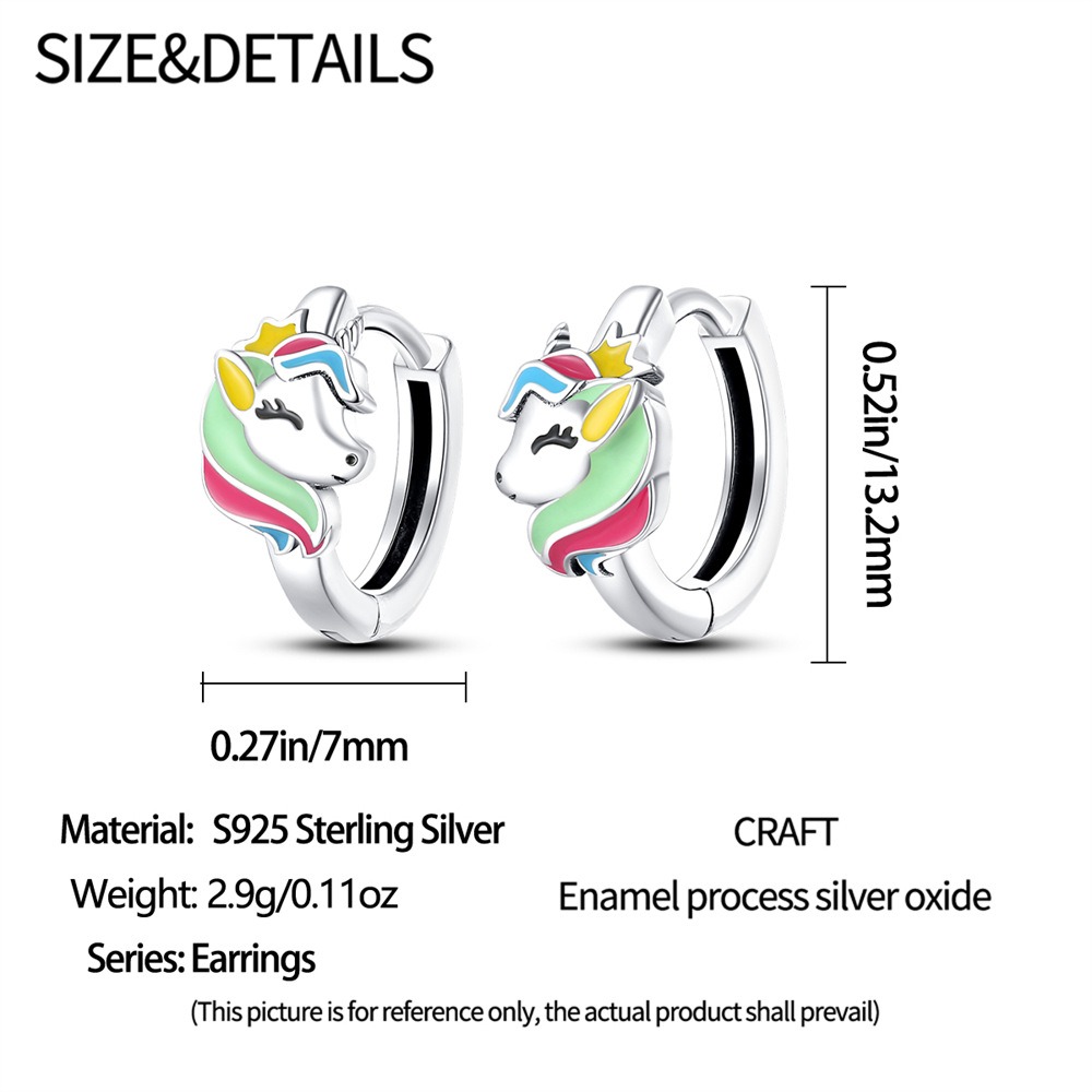S925 sterling silver stud earrings rainbow pony earrings - Image 4