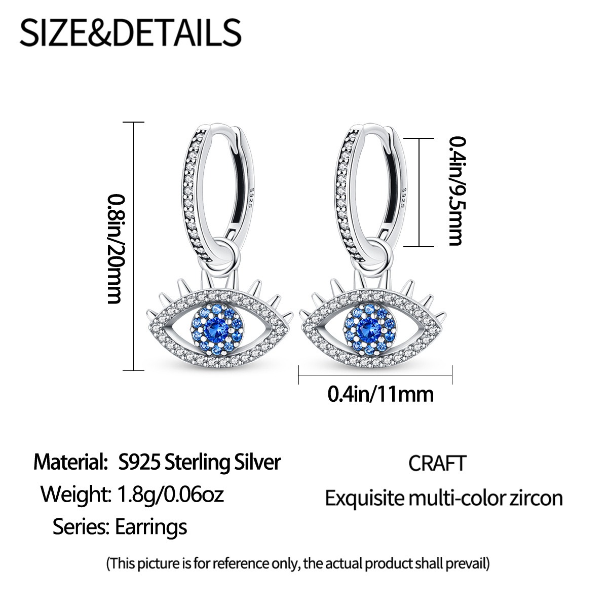 S925 Sterling Silver Stud Earrings Devil's Eye Earrings - Image 4