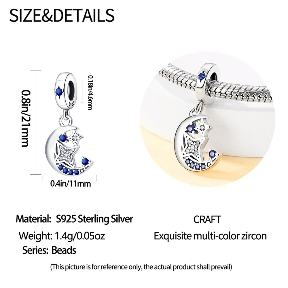 S925 sterling silver beaded DIY star and moon bracelet accessories - Image 4