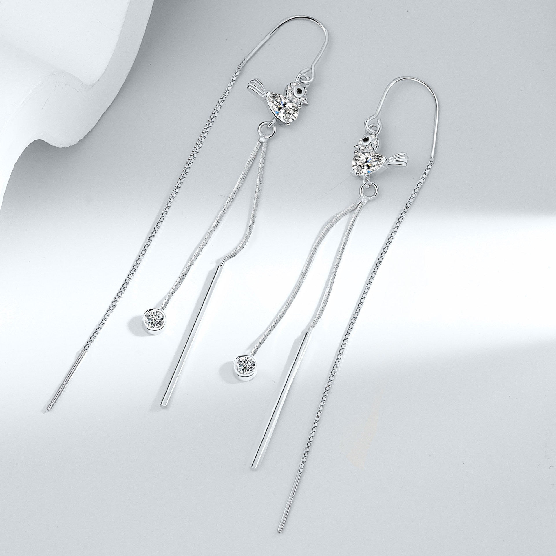 S925 sterling silver stud earrings long tassel earrings - Image 4