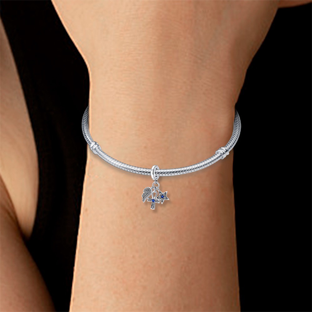 S925 Sterling Silver Beaded DIY Cross Bracelet Accessories - Image 4