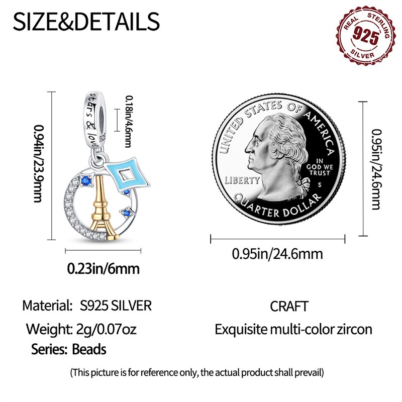 S925 Sterling Silver Beads DIY Earth Tower Bracelet Accessories - Image 4