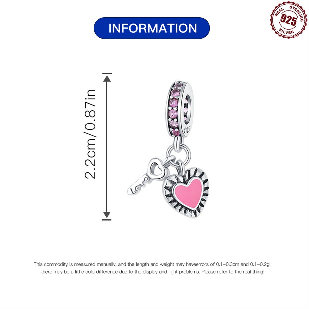 S925 Sterling Silver Beads DIY Love Key Bracelet Accessories - Image 4