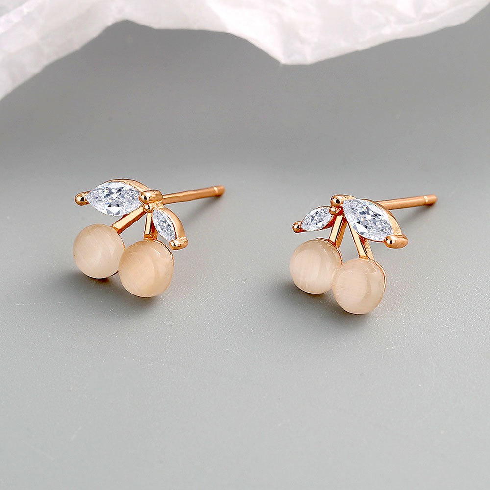 S925 sterling silver stud earrings cherry opal earrings - Image 3
