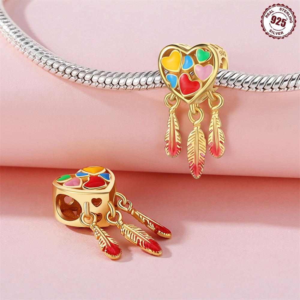 S925 sterling silver beaded DIY color love dreamcatcher bracelet accessories - Image 4