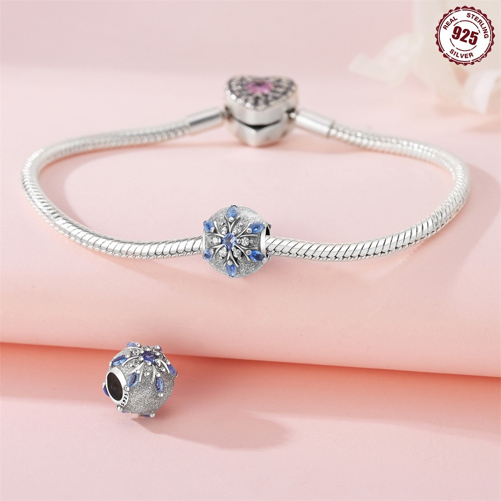 S925 sterling silver beaded DIY glass snowflake bracelet accessories - Image 4