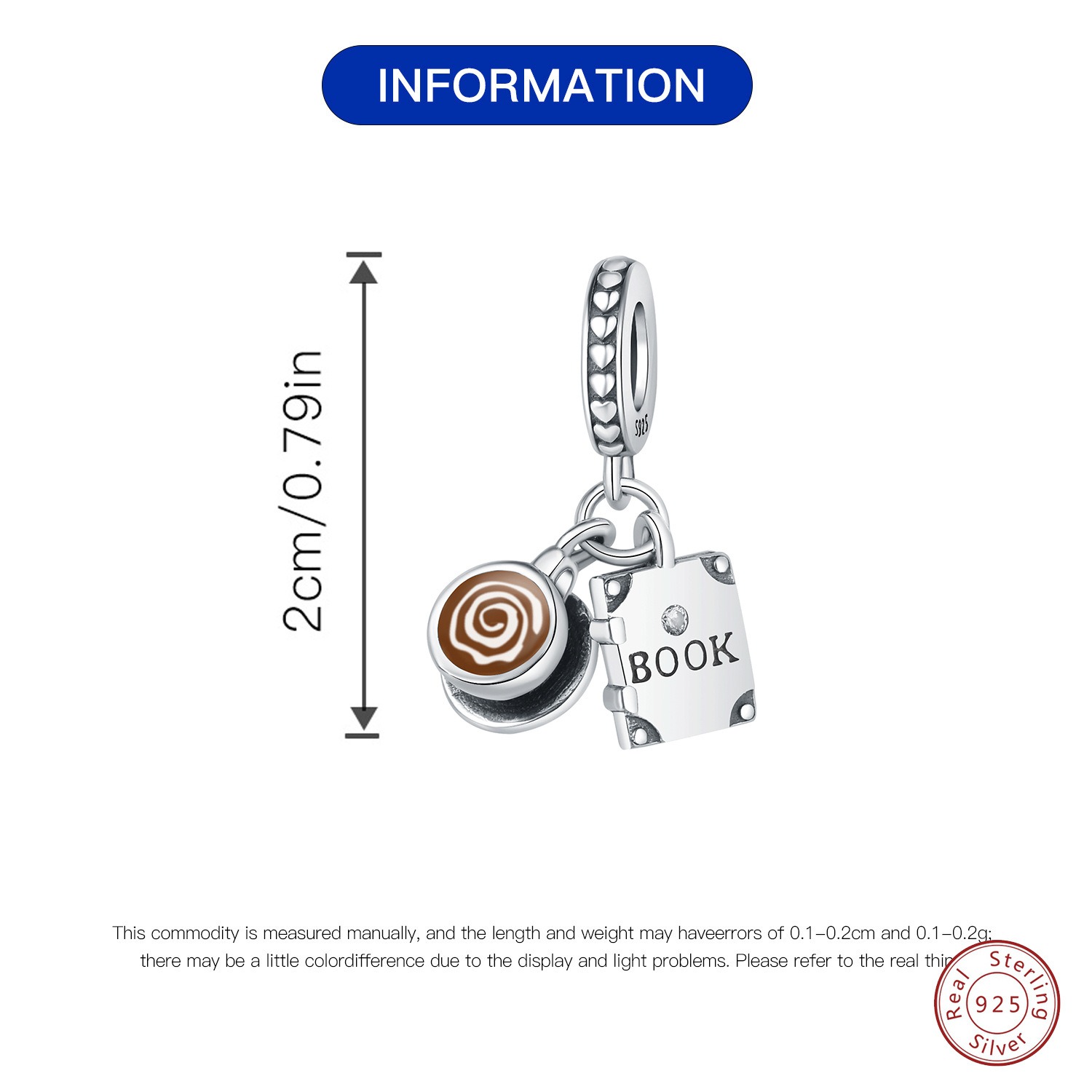 S925 Sterling Silver Beaded DIY Coffee Mug Book Bracelet Accessories - Image 4