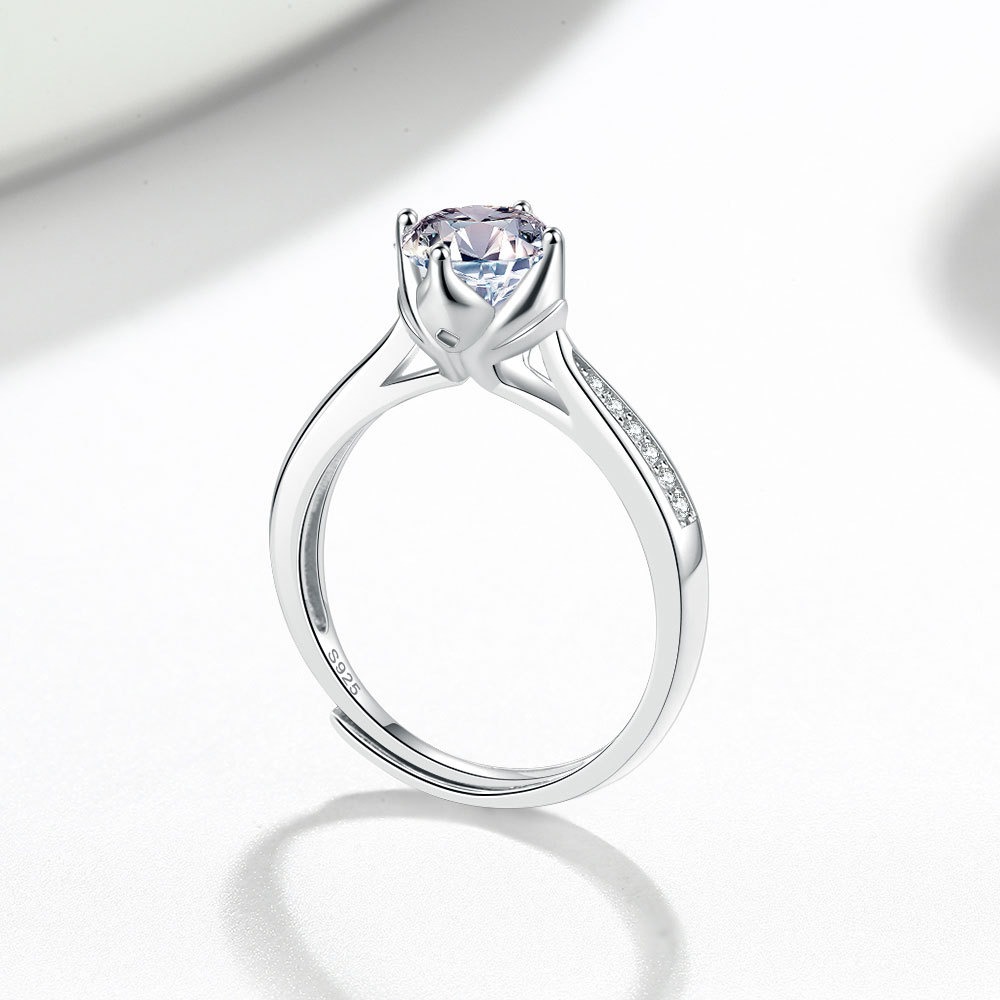 S925 sterling silver ring opening adjustable 1 carat GRA moissanite ring for women - Image 2
