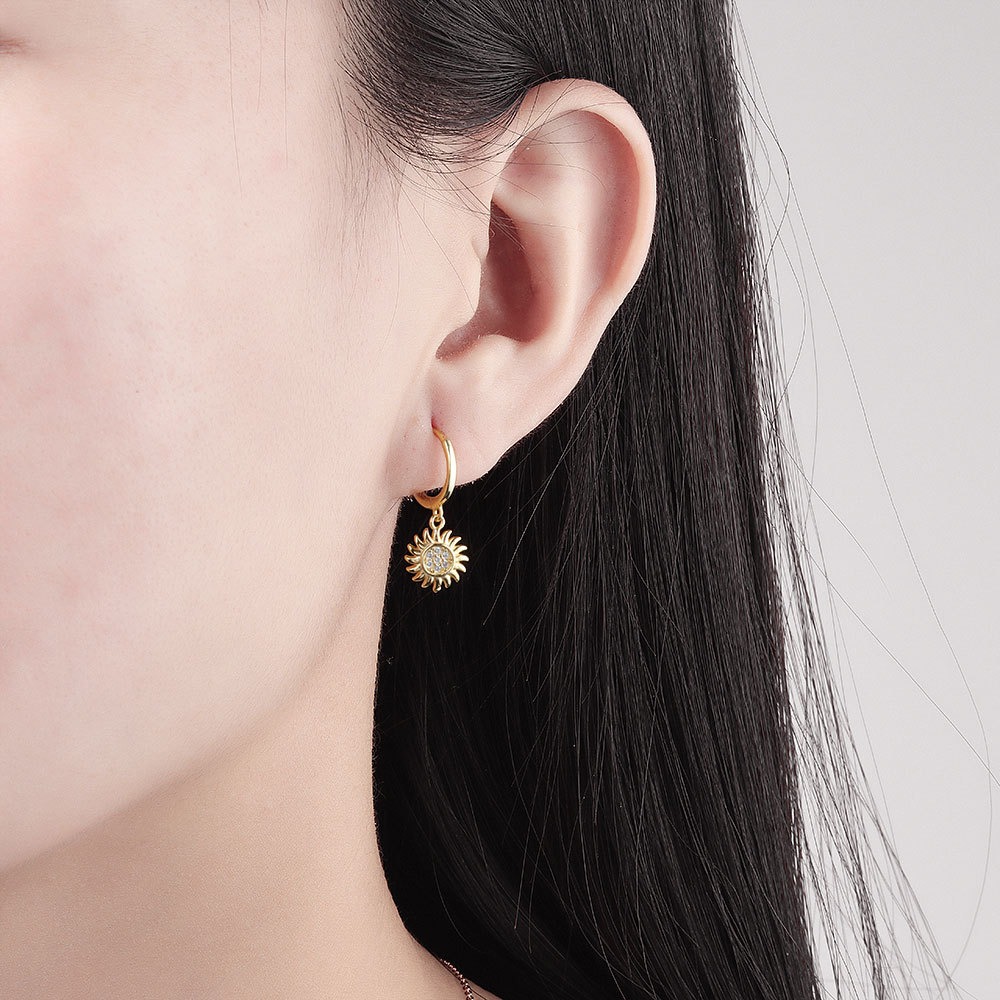 S925 sterling silver stud earrings zircon sunflower earrings - Image 5