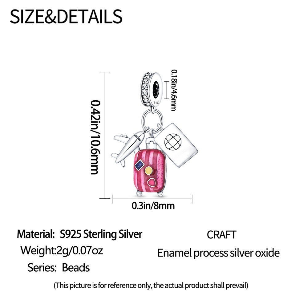 S925 sterling silver beaded to airplane suitcase chain accessory - Image 3