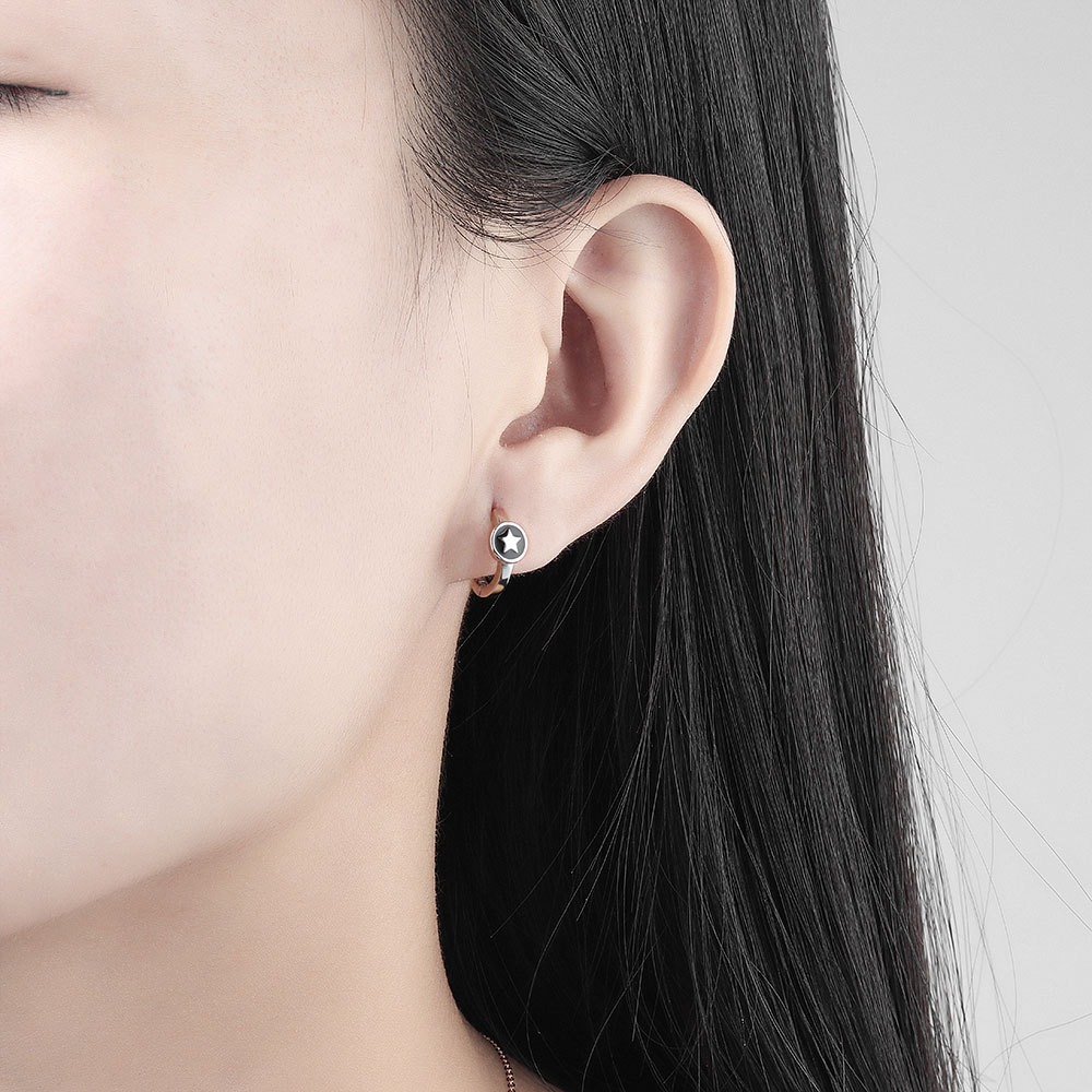 S925 sterling silver stud earrings dripping oil five-pointed star pattern earrings - Image 5