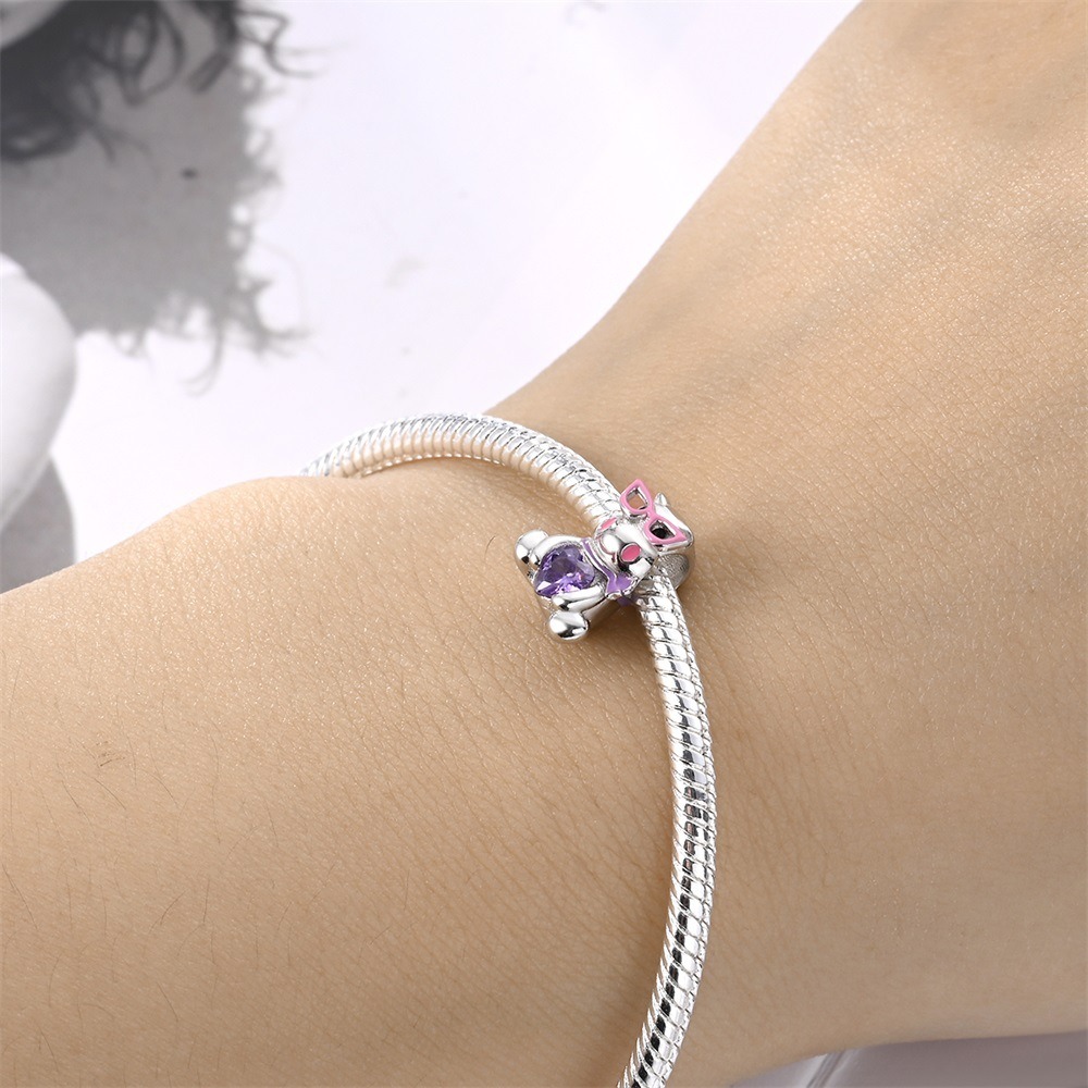 S925 Sterling Silver Beaded DIY Cartoon Hippo Bracelet Accessories - Image 3