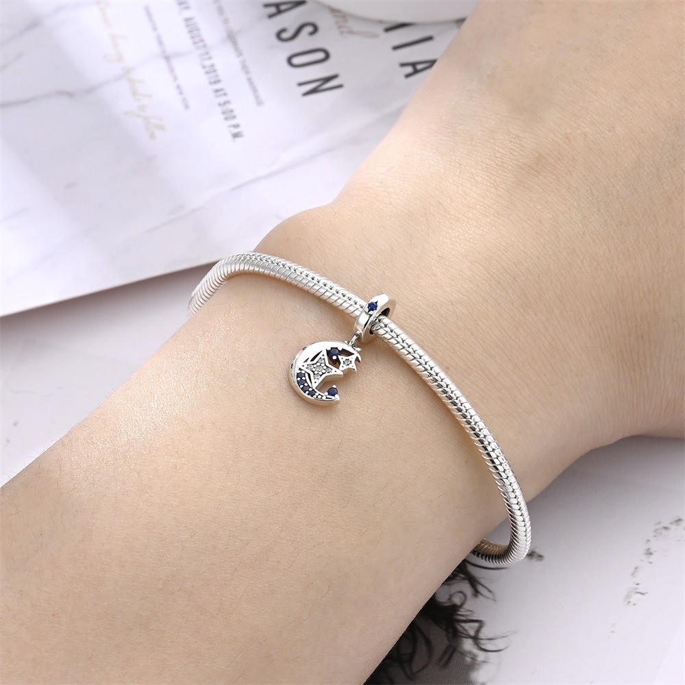 S925 sterling silver beaded DIY star and moon bracelet accessories - Image 3