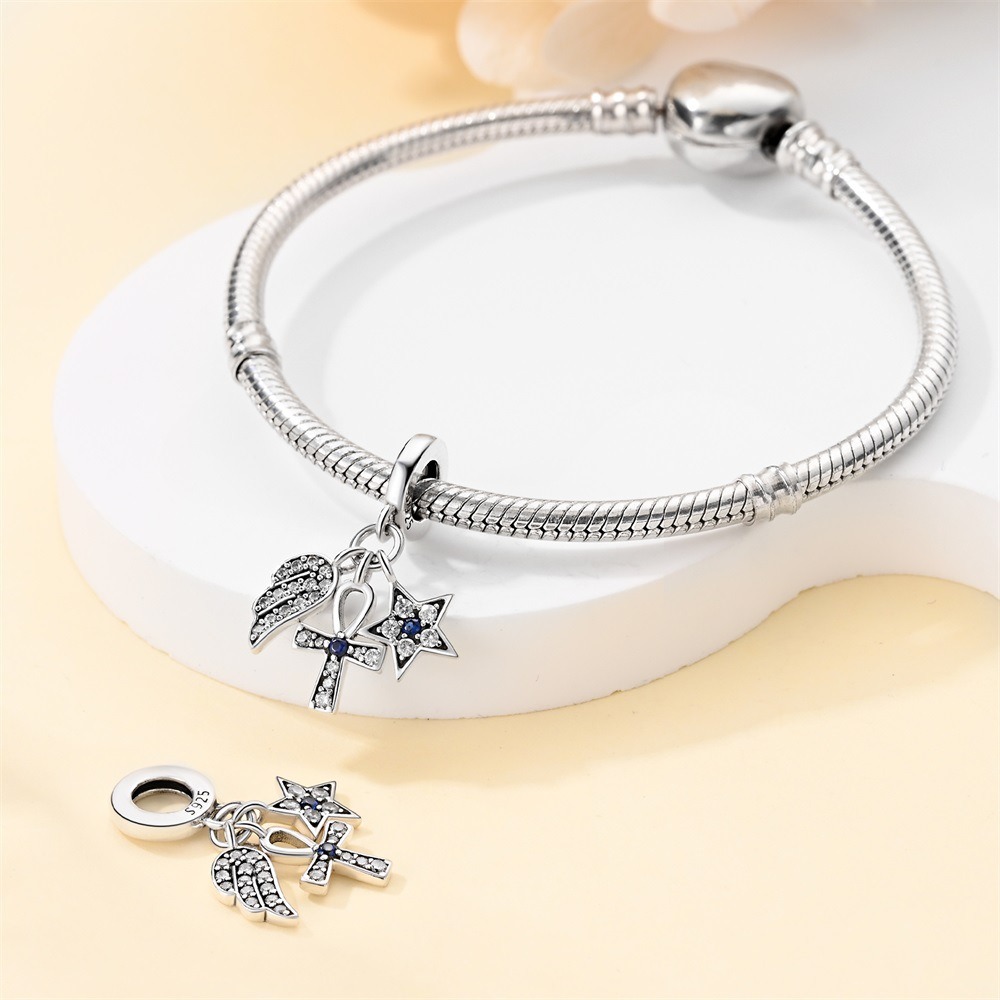S925 Sterling Silver Beaded DIY Cross Bracelet Accessories - Image 3