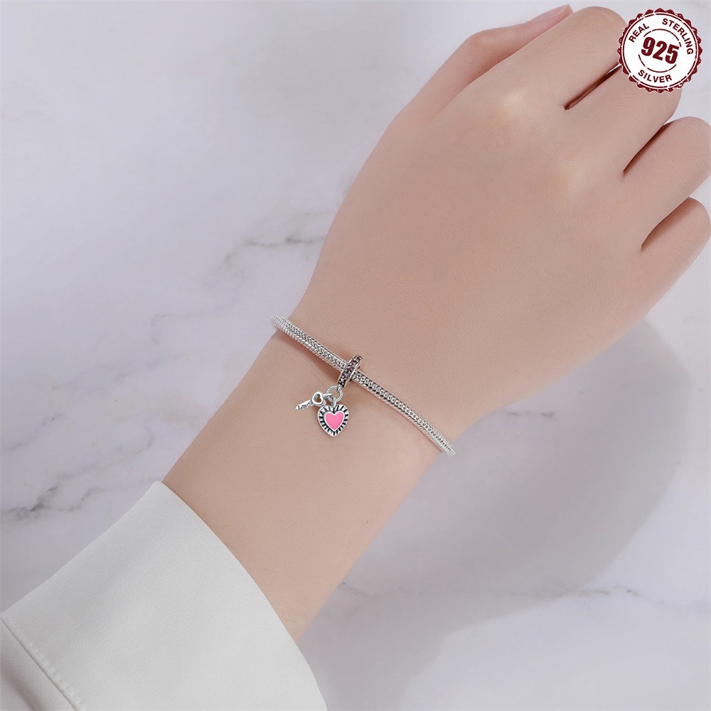 S925 Sterling Silver Beads DIY Love Key Bracelet Accessories - Image 3