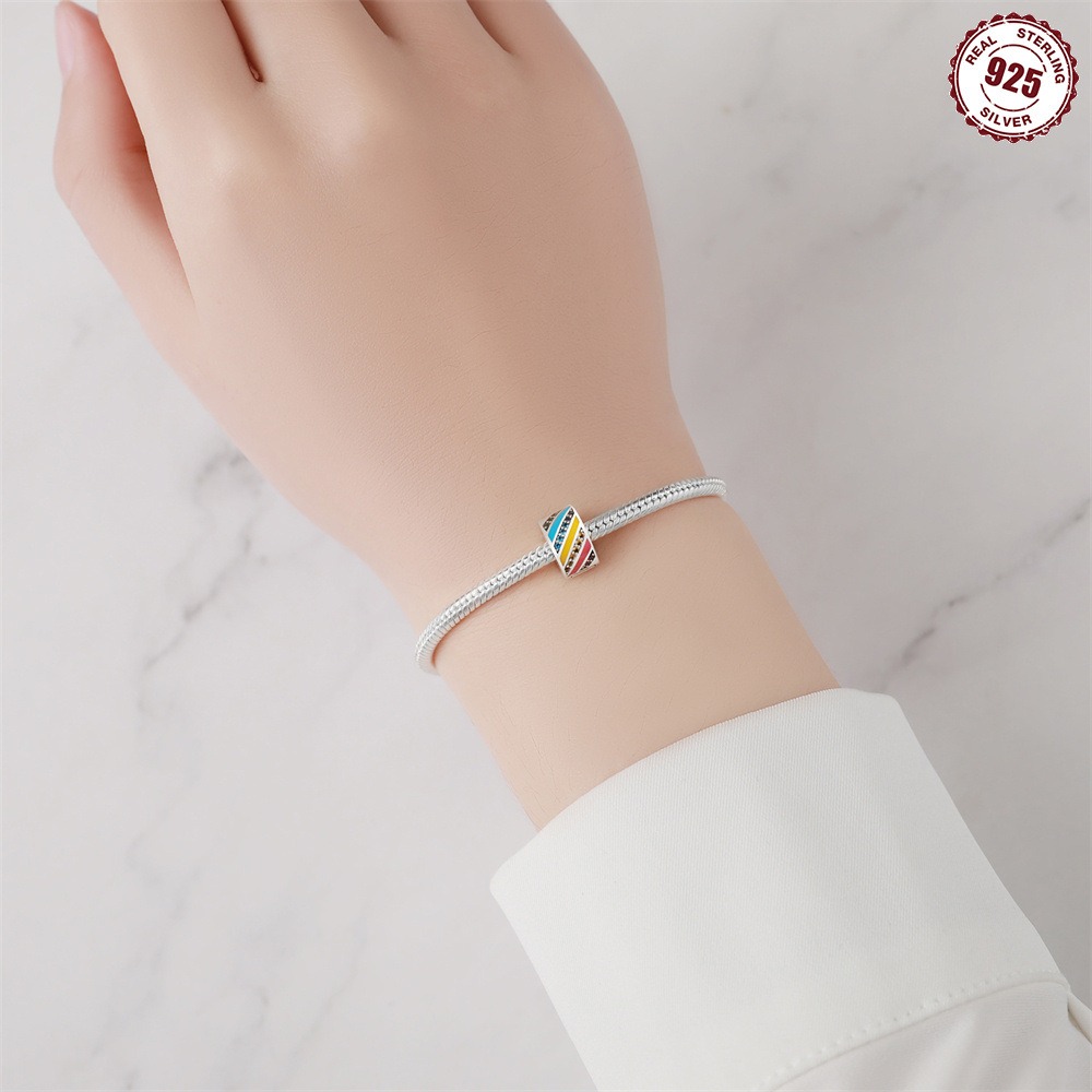 S925 Sterling Silver Beaded DIY Rainbow Round Bracelet Accessories - Image 3