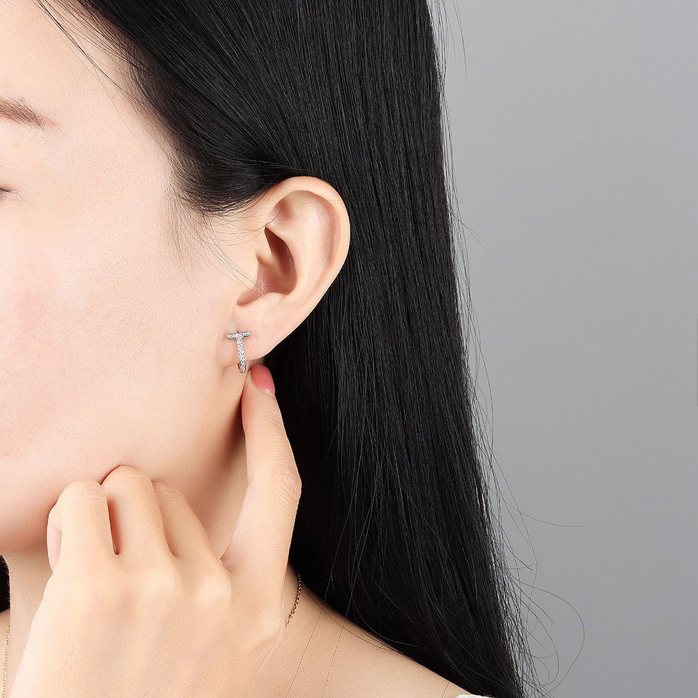 S925 sterling silver stud earrings T-ring earrings - Image 5