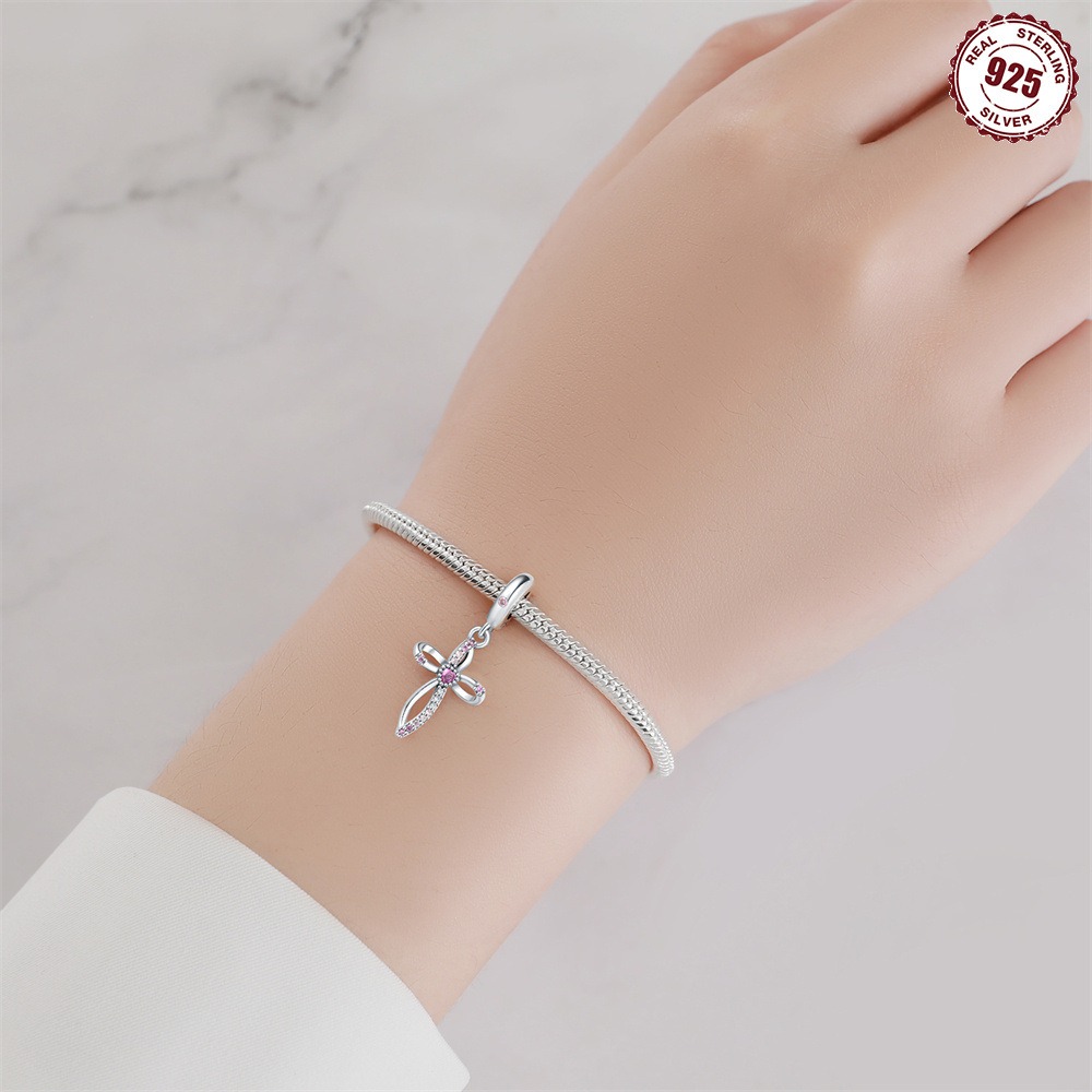 S925 sterling silver beaded DIY heart cross bracelet accessories - Image 3