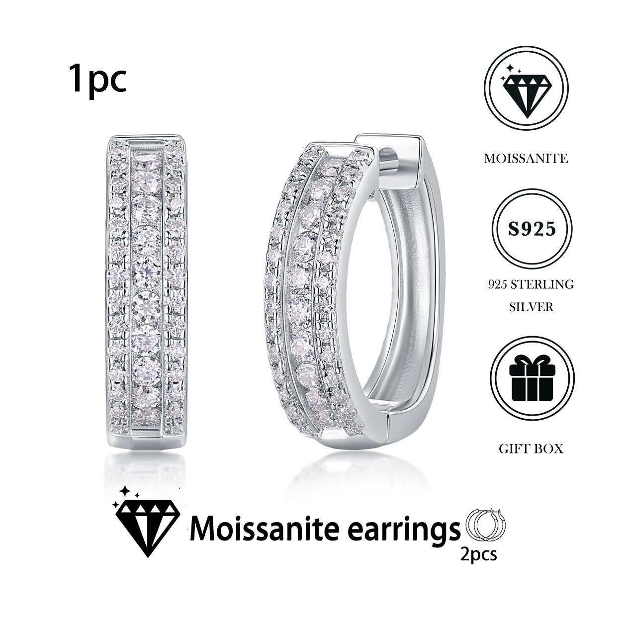 Moissanite S925 sterling silver earrings - Image 3
